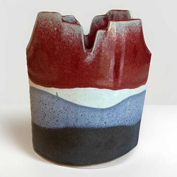 Abstract Studio Pottery Artisan Stoneware Modernist Vessel Vase Stamped - Picture 5 of 10